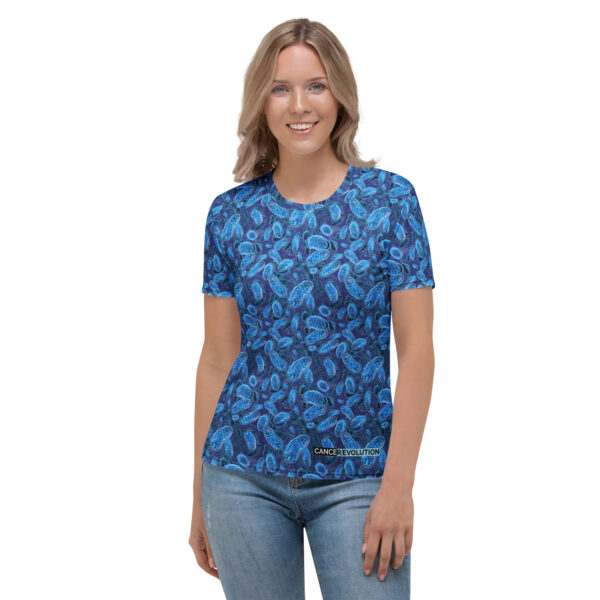 Women's T-shirt. Mitochondria and Logo bottom front and back neck. - Image 2